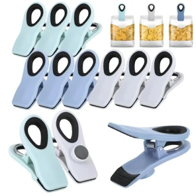 Abbildung von com four® 12x Verschlussklammern für Tüten Clips zum Verschließen und Frischhalten Beutelclips aus Kunststoff Verschlussklemmen mit kleinem Magnet (12 Stück grau + blau mint)