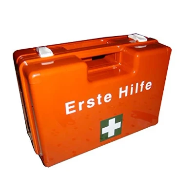 Abbildung von Leina Werke 38051 Verbandskasten aus robustem ABS Kunststoff Orange Inhalt ÖNORM Z 1020 Type II Mit Erste Hilfe Aufschrift