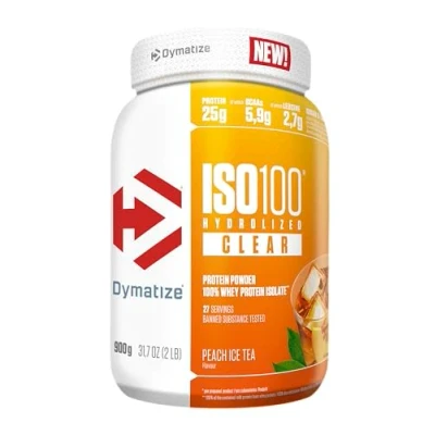 Abbildung von Dymatize ISO 100 Hydrolyzed Clear Peach Ice Tea 900g Whey Protein Pulver