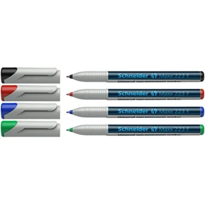 Abbildung von Schneider OHP Marker 223 non permanent F, 0,7 mm, feucht abwischbar, 4er Etui, grau