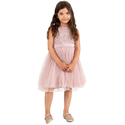 Abbildung von Maya Deluxe Mädchen^Mädchen Paillettenverziertes Hochzeit und Geburtstag Festlich mit Bandschleife Brautjungfernkleid Kleid, Frosted Pink, 9 Years