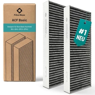 Abbildung von FilterBase® Aktivkohlefilter für Bora Basic, BAKFS Umluft Filter Aktivkohlefilterset (2 Stück Kohlefilter) kompatibel zu Kochfeld BIU BHU oder BFIU
