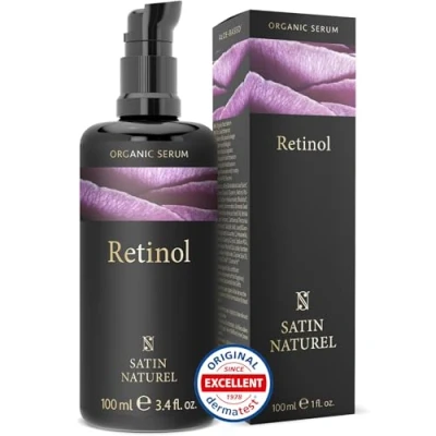 Abbildung von Retinol Serum 100ml hochdosiert mit Hyaluron + BIO Aloe Vera Niacinamide Salicylsäure (BHA) Falten Weg Soforteffekt, strahlende Haut Für empfindliche Satin Naturel