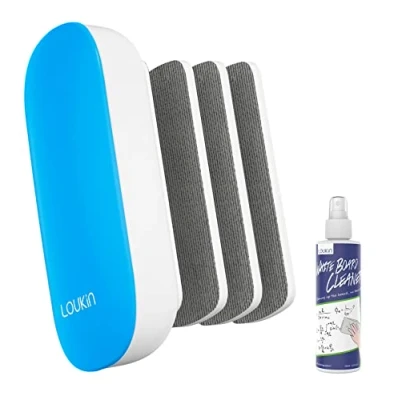Abbildung von loukin Austauschbarer trocken abwischbarer Radiergummi, magnetischer Whiteboard Radierer mit 3 austauschbaren Filzpads, inklusive 96 ml Reiniger