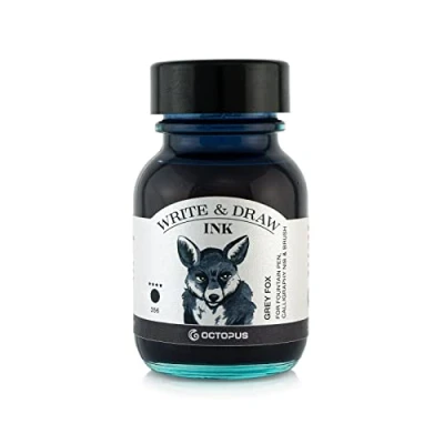 Abbildung von Octopus Write and Draw Ink 356 Grey Fox, wasserfeste Tinte zum Schreiben und Zeichnen, Kalligraphietinte, lichtechte Zeichentusche für Füllhalter, grau, 50 ml