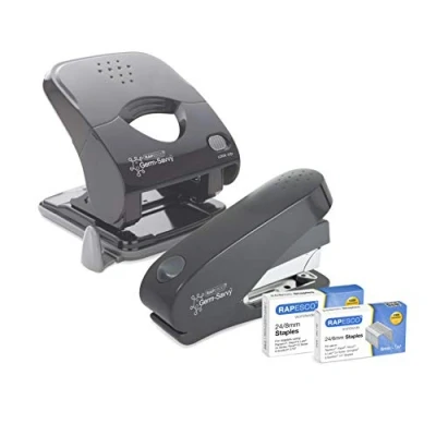 Abbildung von Rapesco 1633 Germ Savvy Antibacteriell, ECO Luna Less Effort Heftgerät und X5 40ps 2 fach Locher, Grau