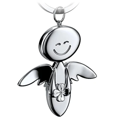 Abbildung von FABACH Schutzengel Schlüsselanhänger Smile mit Kleeblatt Glücksengel aus Metall Viel Erfolg Glücksbringer Auto Engel Anhänger Geschenk Glück