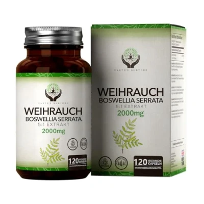 Abbildung von EN Weihrauchkapseln Hochdosiert 120 Kapseln Weihrauch 2000mg pro Kapsel Boswellia Serrata Milch , Allergen und Glutenfrei Hergestellt in ISO Zertifizierten Betrieben