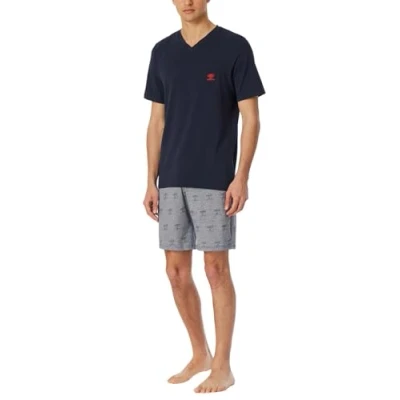 Abbildung von Schiesser Herren Schlafanzug kurz V Ausschnitt 95/5 Nightwear Pyjamaset, Nachtblau_182609, 50