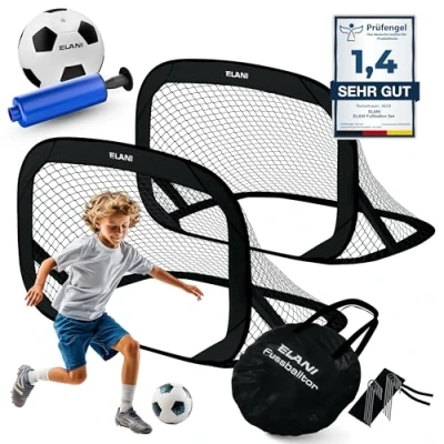 Abbildung von ELANI Fußballtor Kinder Pop Up 2er Set faltbar mit Ball &amp; Pumpe, 50% Kleiner + Easy Aufbau, mini Fussballtor klein, Goal, Fussballtore für Garten Kinder, Fußballtore, Fussball Tor, Fußball