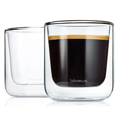 Abbildung von blomus NERO 2er Set Kaffee Gläser aus Glas, 200 ml Fassungsvermögen, doppelwandiges Thermoglas, freischwebend / Schwebeeffekt, spülmaschinenfest (H B T: 8,5 x 7,5 cm, 63653)