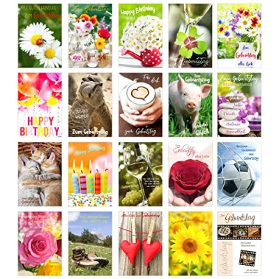 Abbildung von Edition Seidel Set 20 Geburtstagskarten Glückwunschkarten zum Geburtstag mit Umschlag. Grusskarte Geburtstagskarte Happy Birthday Mann Frau Karten Spruch Sprüche (SW02) (Set 2)