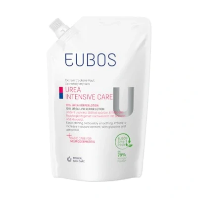 Abbildung von EUBOS UREA INTENSIVE CARE , 10% Körperlotion Nachfüllbeutel Feuchtigkeitspflege für trockene, schuppige Haut Lindert Juckreiz Hautverträglichkeit dermatologisch bestätigt 400ml