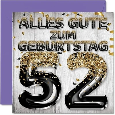 Abbildung von Stuff4 52. Geburtstagskarte für Männer Schwarz Gold Glitzerballons Alles Gute zum Geburtstagskarten 52 Jährige Mann Papa Opa Onkel, 145mm Zweiundfünfzig Geburtstag Grußkarten