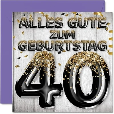Abbildung von 40. Geburtstagskarte für Männer Schwarz Gold Glitzerballons Alles Gute zum Geburtstagskarten 40 Jährige Mann Papa Cousin Freund Bruder Onkel, 145mm Vierzig Vierzigster Geburtstag Grußkarten