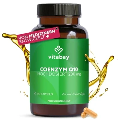 Abbildung von Vitabay Coenzym Q10 Kapseln Hochdosiert 200mg Vegan &amp; Laborgeprüft 120 Coenzyme Q 10 Enzym