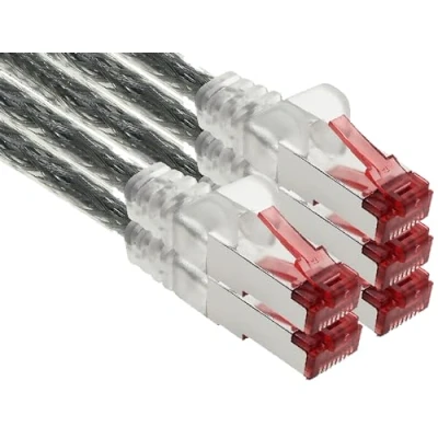 Abbildung von 1aTTack.de 5x 1m CAT6 Patchkabel S/FTP PIMF Schirmung CAT.6 RJ45 Netzwerkkabel Ethernetkabel DSL LAN Router Switch Modem Patchfeld transparent 5 Stück