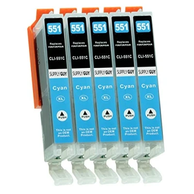 Abbildung von Supply Guy 5 Druckerpatronen mit Chip kompatibel Canon CLI 551 Cyan für IP7250 IP8750 IX6850 MG5450 MG5550 MG5650 MG5655 MG6350 MG6450 MG6650 MG7150 MG7550 MX725 MX925
