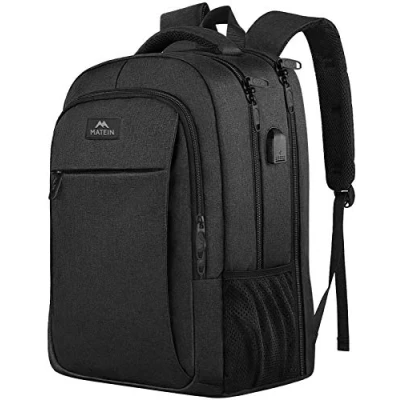 Abbildung von MATEIN Rucksack Herren, Groß Laptop 17,3 Zoll Schulrucksack Laptoptasche mit USB Ladeanschluss Anti Diebstahl Business Arbeit Reisen Teenager Notebook College Tech Damen, Schwarz