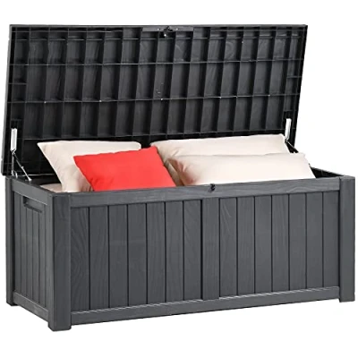 Abbildung von YITAHOME 460 Liter Groß Gartenbox Wasserdicht, Abschließbarem Outdoor Kissenbox, Garten Auflagenbox Wetterfest Aufbewahrungsbox für Gartengeräten Poolzubehör Spielzeug, Dunkelgrau