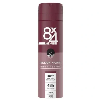 Abbildung von 8X4 Men Million Nights Deospray, Deospray für Männer mit orientalischen Duftnoten, Deo ohne Aluminium (ACH) 48h zuverlässigem Schutz (150 ml)