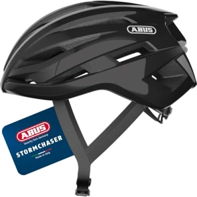 Abbildung von ABUS Rennradhelm StormChaser Leichter und komfortabler Fahrradhelm für professionellen Radsport Damen Herren Schwarz Glänzend, Größe XL