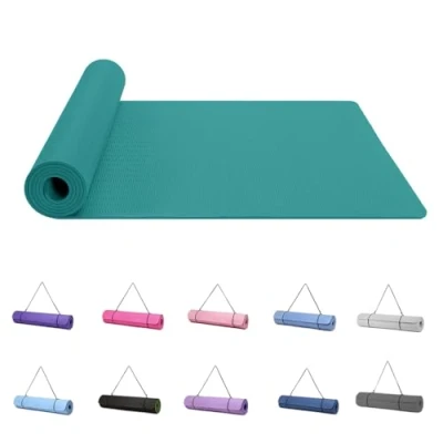 Abbildung von Good Nite Yogamatte, Trainingsmatten, Workout, Pilates, Fitnessmatte für Damen und Herren, rutschfest, Dicke, 6 mm, hochdichte Gymnastikmatten mit Tragegurt, TPE, Schwarz