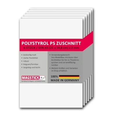 Abbildung von 6er Set Polystyrol Platten weiß I DIN A5 Kunststoff Hartplatten PS Zuschnitte 14,8 x 21 cm 2 mm Stärke für Modellbau Architektur DIY mag264