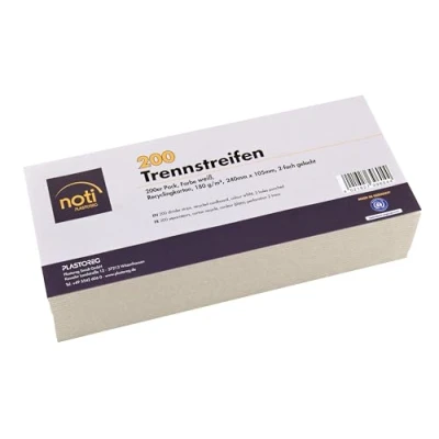 Abbildung von 200 Trennstreifen in weiß, 24 x 10,5cm, gelocht, 180g/m² recycelter Karton, zum Sortieren von Dokumenten, bedruckbar