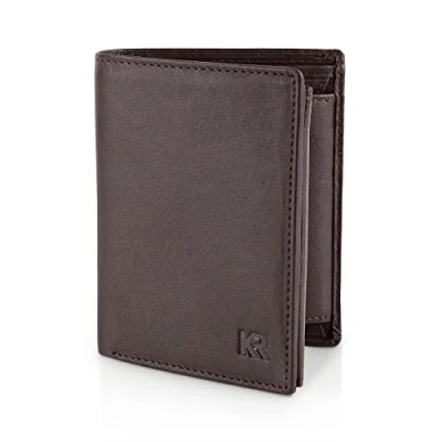 Abbildung von KRONIFY Leder Geldbörse Herren I Echtleder Portmonee RFID Schutz Hochformat mit Münzfach 13 Kartenfächer Geldbeutel Nature Dunkelbraun