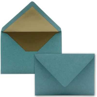 Abbildung von Kuverts in Kraftpapier Eukalyptus 25 Stück Brief Umschläge DIN C6 114 x 162 mm 11,4 16,2 cm Naßklebung matte Oberfläche &amp; Gold Metallic Fütterung ohne Fenster für Einladungen
