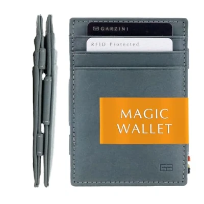Abbildung von GARZINI Magic Wallet, RFID Geldbeutel für Herren aus echtem Leder 10 Karten, Mini Geldboerse als Geschenk Männer, Sapphire Blue
