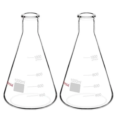 Abbildung von stonylab 2 Pack Konisch Fläschchen Glas, 1000ml Erlenmeyer Flasks Enghals Erlenmeyerkolben mit Hochleistungsrand