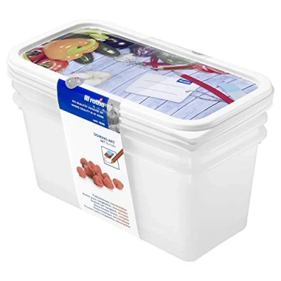 Abbildung von Rotho Domino 3er Set Gefrierdosen 1.5l mit beschreibbarem Motiv auf dem Deckel, Kunststoff (PP) BPA frei, weiss, 3 x (23.3 11.8 11.2 cm), Weiß
