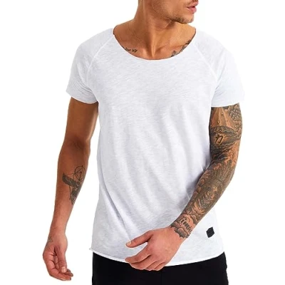 Abbildung von Leif Nelson T Shirt Herren Sommer tiefer Rundhals Ausschnitt (Weiß, Größe XXL), Regular Fit 100% Baumwolle, Casual Basic Männer Kurzarm