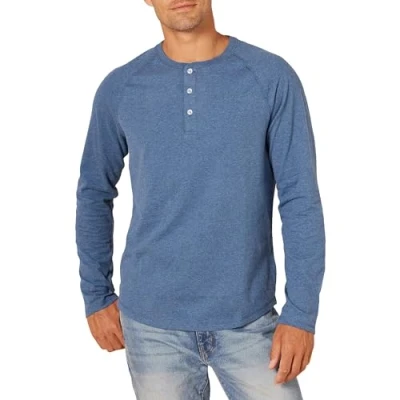 Abbildung von Amazon Essentials Herren Langärmeliges Henley Shirt, Schmale Passform, Blau Heide, M