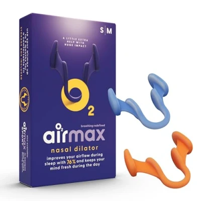 Abbildung von AIRMAX® Testpaket Nasendilatator für eine leichtere Nasenatmung gegen schnarchen spreizt die Nasenflügel mit Aufbewahrungsdose (2 Stück Größe S und M)
