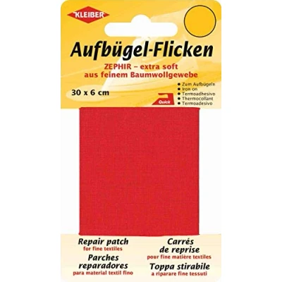 Abbildung von Kleiber 30 x 6 cm Extra weiches, feines Baumwollausbesserungsband zum Aufbügeln, rot