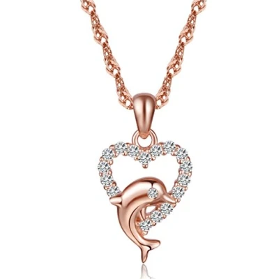 Abbildung von Unendlich U Elegant Herz Delfin Delphin Damen Halskette 925 Sterling Silber Zirkonia Anhänger Kette mit Herzanhänger, Rosegold