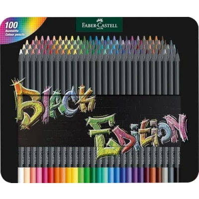Abbildung von Faber Castell 116490 Buntstifte Black Edition, 100er Metalletui, bruchsicher, für Kinder und Erwachsene