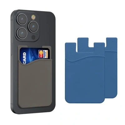 Abbildung von kwmobile 3X Kartenhalter Hülle für Smartphone selbstklebend Aufklebbare Silikon Kreditkarten Tasche Marineblau Grau Maße 8,5x5,5cm