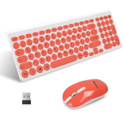 Abbildung von LeadsaiL, kabelloses Tastatur Maus Set, ergonomische und Tastatur, kabellose PC Maus, deutsches QWERTZ Layout, leise Maustasten, MacOS PC, Laptop, Rosa