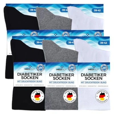 Abbildung von MEDOLY Diabetikersocken (6 Paar) ohne Gummibund, mit 97% Baumwolle, für Damen &amp; Herren Socken störende Naht, Diabetiker Bund