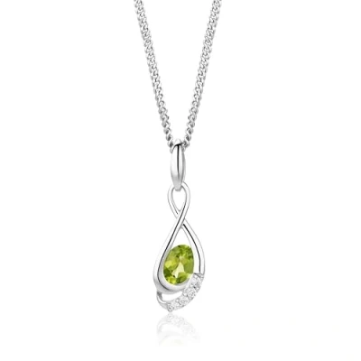 Abbildung von Miore Kette Halskette Damen Silberfarbig 925 Sterling Silber Rundschliff Zirkonia Steinchen mit Peridot 45 cm