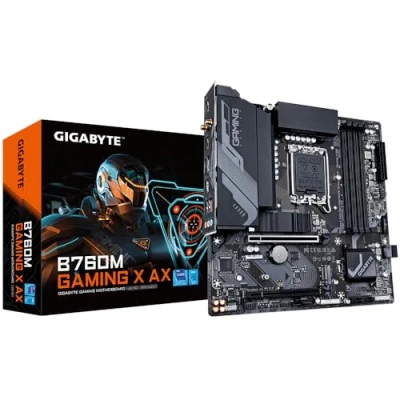 Abbildung von GIGABYTE B760M Gaming X AX Mainboard Unterstützt Intel Core 14. Gen CPUs, 8+1+1 Phasen VRM, bis zu 7600 MHz DDR5, 2xPCIe 4.0 M.2, Wi Fi 6E, 2.5GbE LAN, USB 3.2 2
