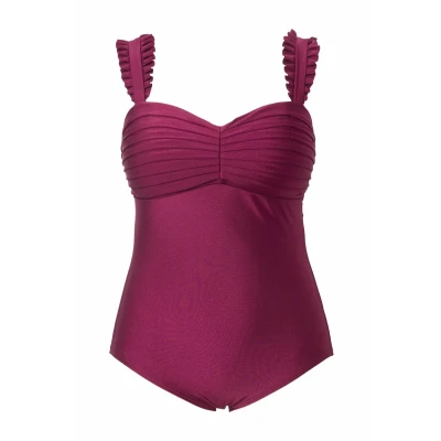 Abbildung von Ulla Popken Ruffle Strap ONE Piece Badeanzug, Damen, Größe: 54, Purple