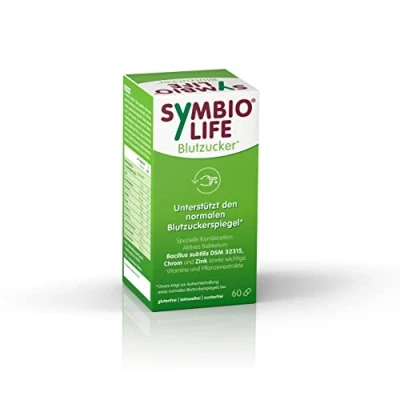 Abbildung von SymbioLife Blutzucker, 60 Kapseln: Nahrungsergänzungsmittel für einen normalen Blutzuckerspiegel, mit Bacillus subtilis, Alanylglutamin und Chrom