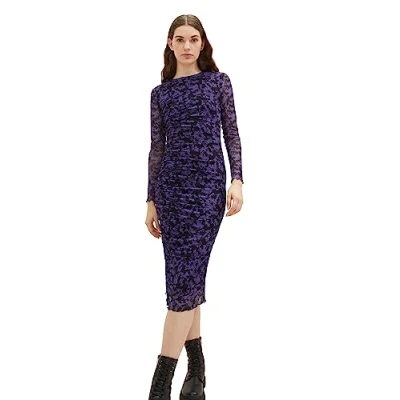Abbildung von TOM Tailor Denim MIDI Dress WITH Gathering Freizeitkleid, Damen, Größe: XL, Lilac/black