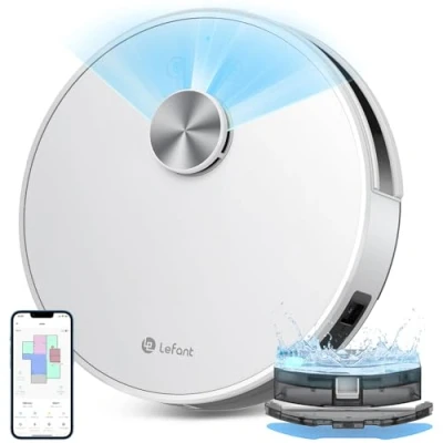 Abbildung von LEFANT Saugroboter mit Wischfunktion M1, 4000Pa Saugleistung Staubsauger Roboter 200min Laufzeit, Mehrstufiges Mapping, No Go Zonen, Saug und Wischroboter für Tierhaare, Teppiche Hartböden
