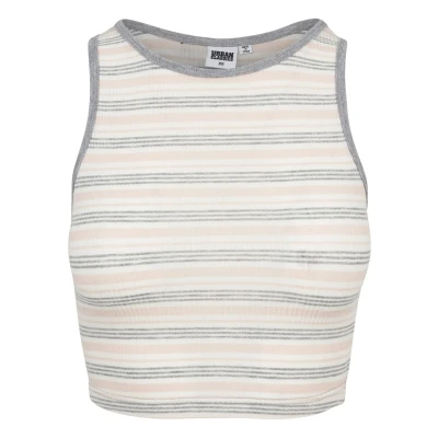 Abbildung von Urban Classics Ladies RIB Stripe Cropped TOP Top, Damen, Größe: Medium, Pink/white/grey